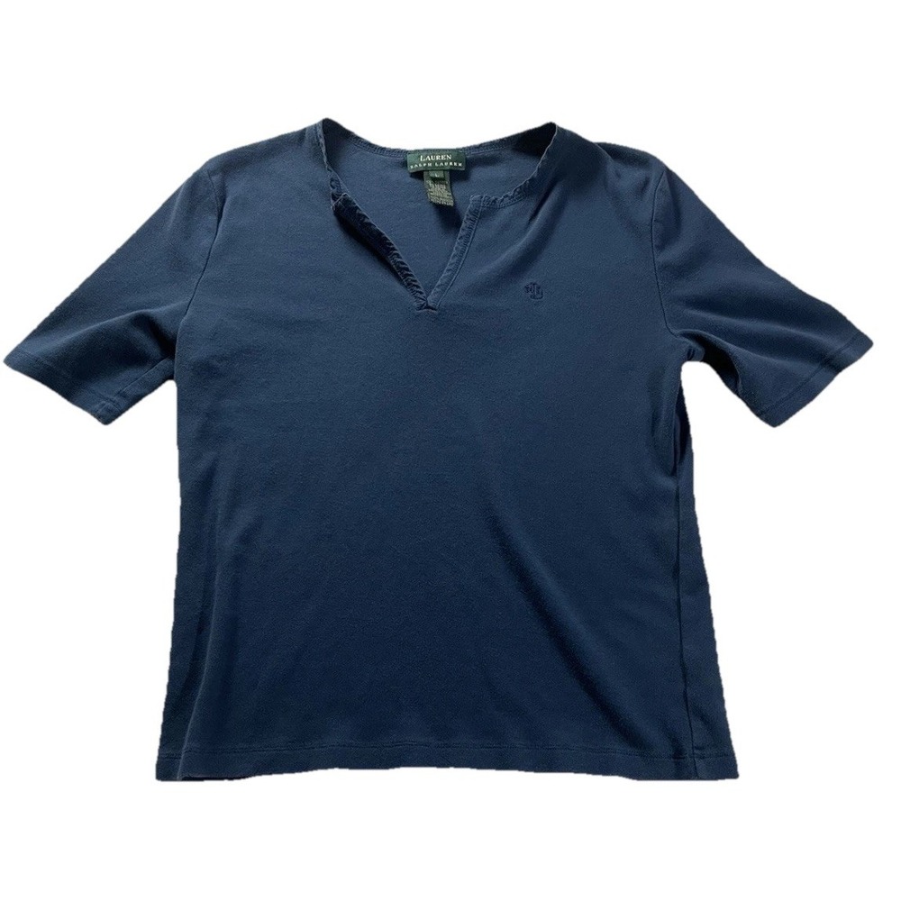 Lauren Ralph Lauren Blue‎ 100% Cotton V-Neck Short Sleeve T-Shirt Top L